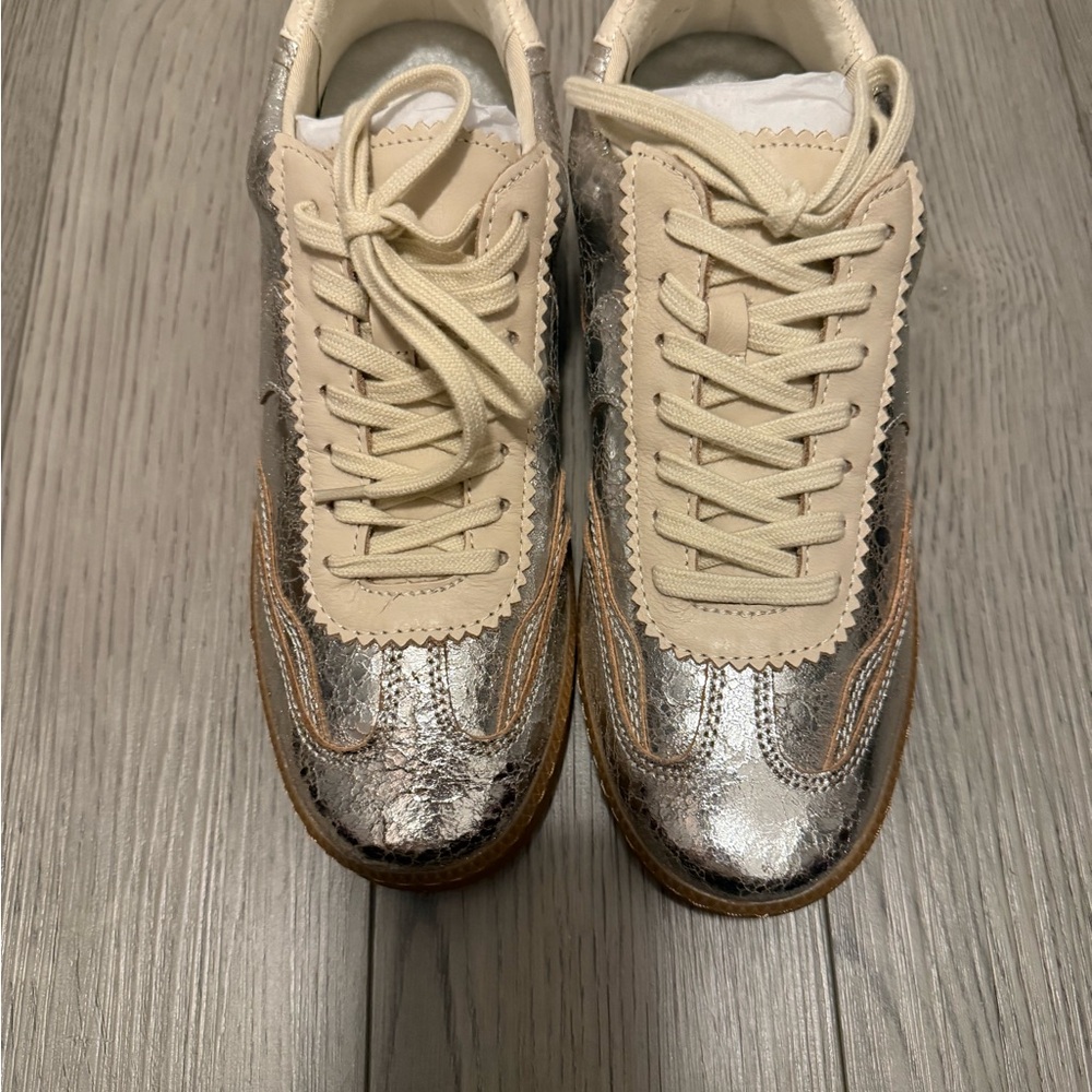 Dolce Vita Metallic Silver and Cream Sneakers